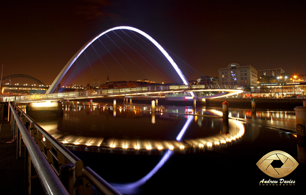 Millenium Bridge and River Tyne Newcastle Gateshead night shot print photo