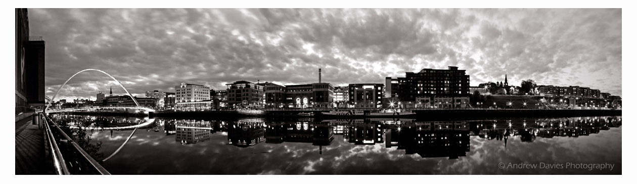 newcastle gateshead quayside black and white panoramic