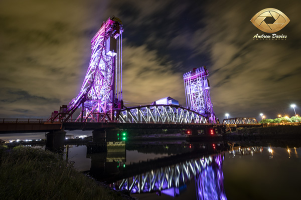 Newport Bridge lit pink purple night time photo print