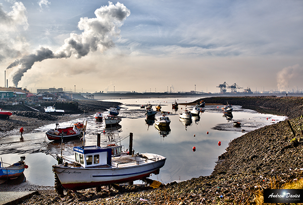 South Gare with boats and Cranes in the background