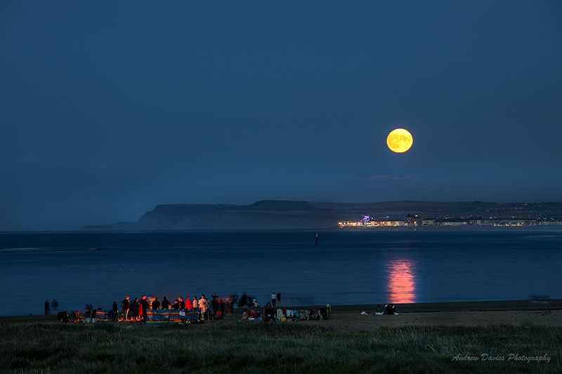 Supermoon Teesside South Gare Redcar Markse and Saltburn in the Background with Swimmers 2023