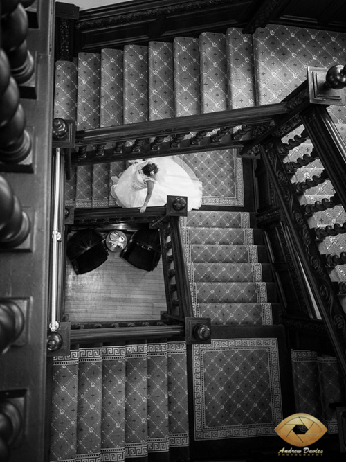 acklam hall wedding photo grand staircase from above