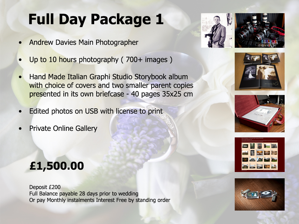 full day wedding photography cost £1500 with Italian Album