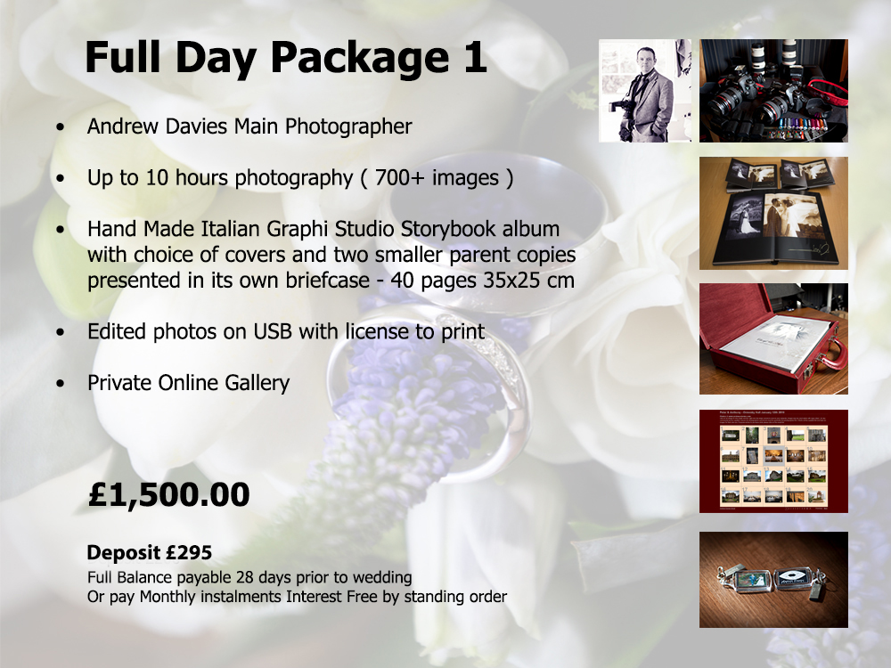 full day wedding photography cost 1500 with Italian Album