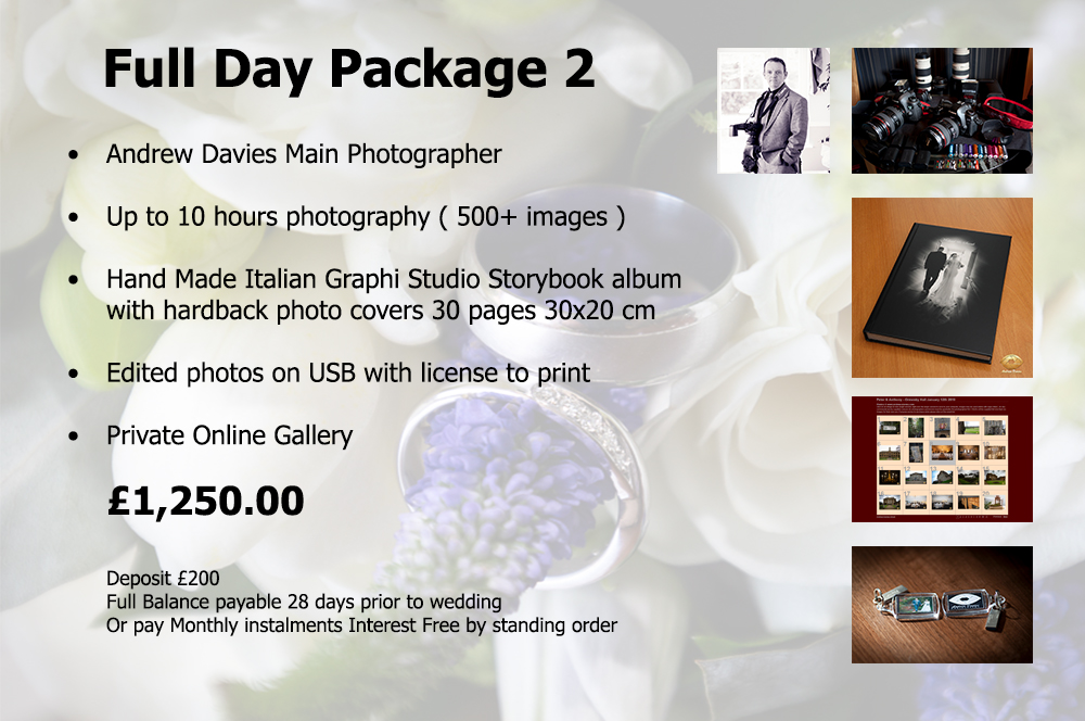 full day wedding photography cost 1250 with Italian Album
