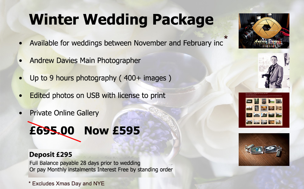 full day winter wedding photography cost £595