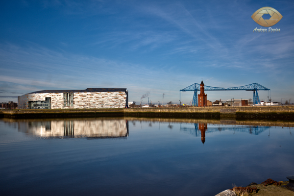 Middlesbrough College Clock and Transporter Bridge photo print