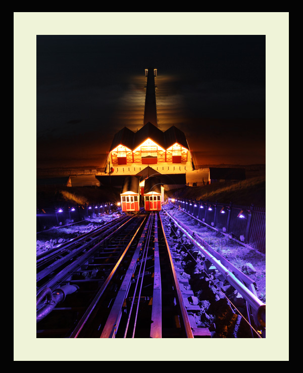 Saltburn Victorian Cliff Lift at night photo print