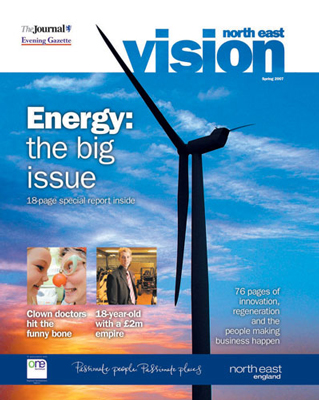 Wind Turbine shot used on front cover of North East Vision , a quarterly flagship glossie publication , circ 300,000