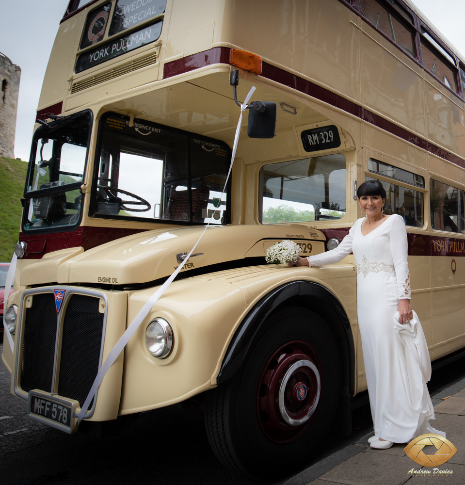 York Historic Bus Wedding Photo